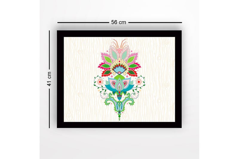 Innrammet lerretsbilde i tre - 41x56 cm - Fargerik blomsterdesign med detaljerte blader og mønstre - Rosa / Grønn / Blå - Innredning - Bilder & kunst