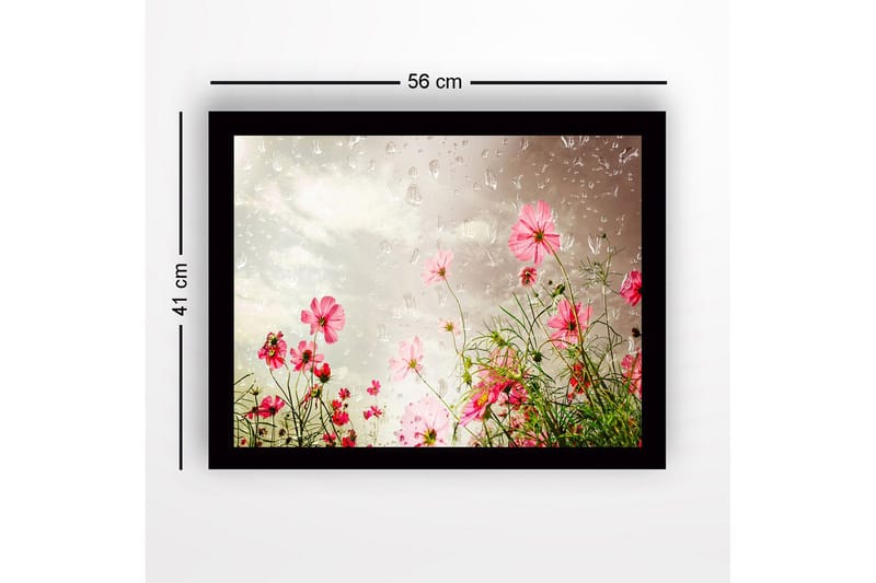 Innrammet lerretsbilde i tre - 41x56 cm - Fargerik blomstereng med rosa blomster - Rosa / Grønn - Innredning - Bilder & kunst