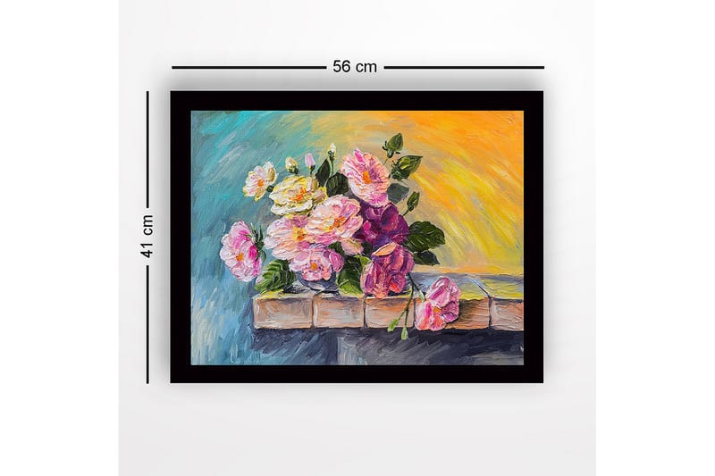 Innrammet lerretsbilde i tre - 41x56 cm - Fargerik bukett med roser i forskjellige nyanser - Rosa / Grønn / Gul - Innredning - Bilder & kunst