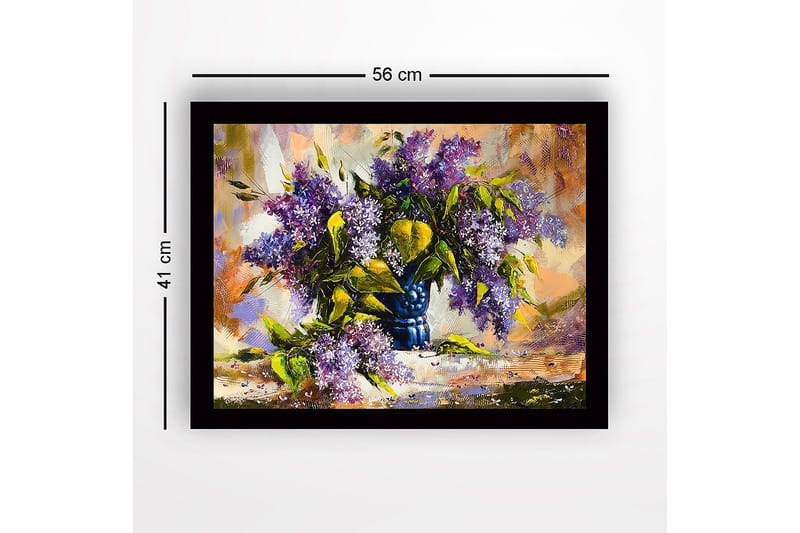 Innrammet lerretsbilde i tre - 41x56 cm - Fargerik bukett med syrinblomster i en blå vase - Lilla / Grønn / Blå - Innredning - Bilder & kunst