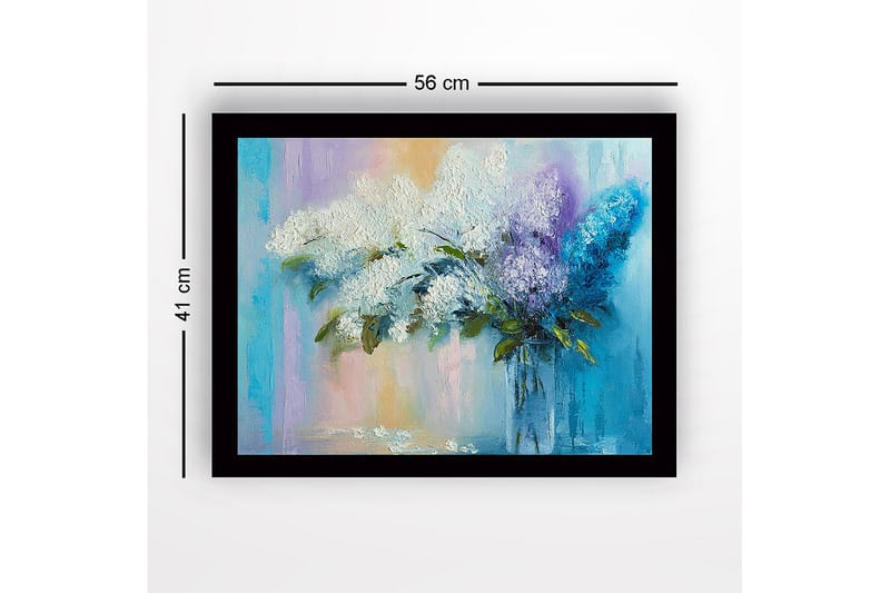 Innrammet lerretsbilde i tre - 41x56 cm - Fargerik bukett med syriner i en glassvase - Hvit / Lilla / Turkis - Innredning - Bilder & kunst