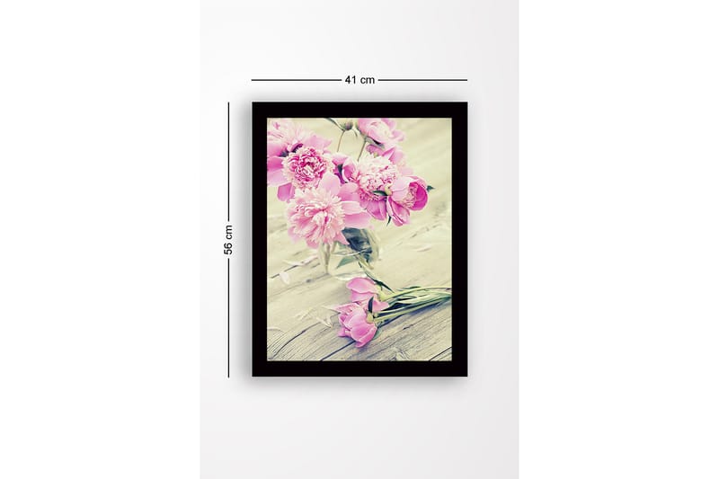 Innrammet lerretsbilde i tre - 41x56 cm - Fargerik bukett med peoner i en glassvase - Rosa / Grønn - Innredning - Bilder & kunst