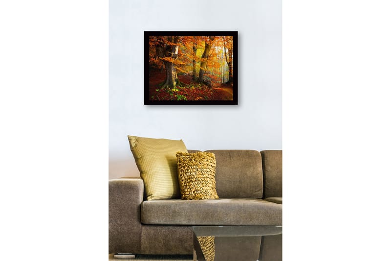 Innrammet lerretsbilde i tre - 41x56 cm - Fargerik høstskog med gyllent og oransje løvverk - Oransje / Gul / Grønn - Innredning - Bilder & kunst