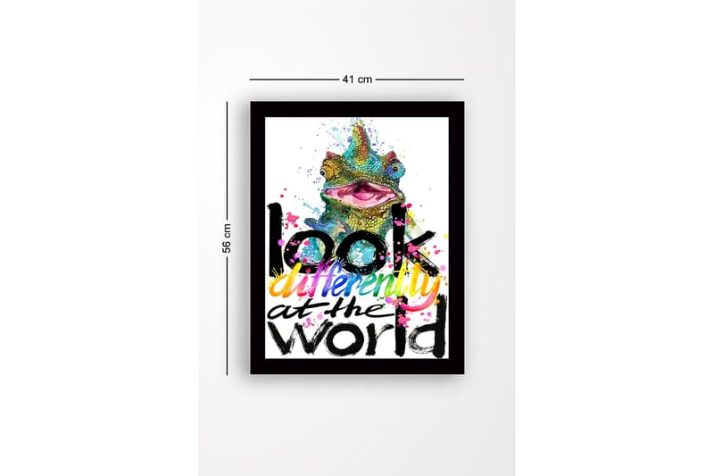 Innrammet lerretsbilde i tre - 41x56 cm - Fargerik kameleon med inspirerende tekst - Grønn / Rosa / Gul - Innredning - Bilder & kunst