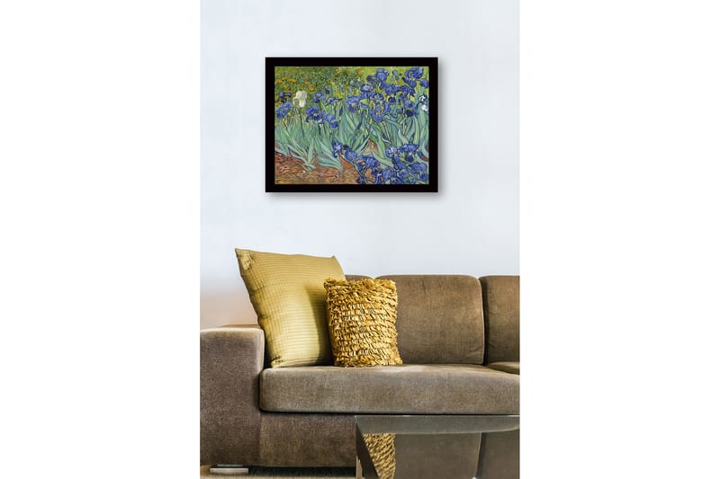 Innrammet lerretsbilde i tre - 41x56 cm - Fargerik samling av irisblomster - Blå / Grønn / Brun - Innredning - Bilder & kunst