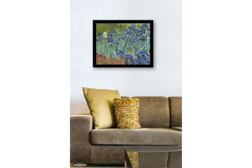 Innrammet lerretsbilde i tre - 41x56 cm - Fargerik samling av irisblomster - Blå / Grønn / Brun - Innredning - Bilder & kunst
