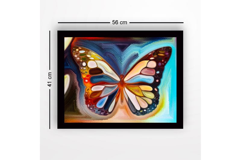 Innrammet lerretsbilde i tre - 41x56 cm - Fargerik sommerfugl med detaljerte mønstre - Blå / Oransje / Gul - Innredning - Bilder & kunst