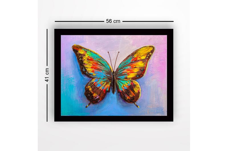 Innrammet lerretsbilde i tre - 41x56 cm - Fargerik sommerfugl med detaljerte vinger - Gull / Brun / Turkis - Innredning - Bilder & kunst