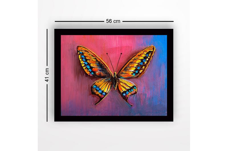 Innrammet lerretsbilde i tre - 41x56 cm - Fargerik sommerfugl med detaljerte vinger - Oransje / Blå / Rosa - Innredning - Bilder & kunst