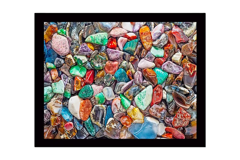 Innrammet lerretsbilde i tre - 41x56 cm - Fargerike edelstener i en rik mosaikk av former og nyanser - Grønn / Rød / Blå - Innredning - Bilder & kunst