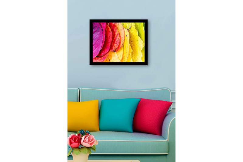 Innrammet lerretsbilde i tre - 41x56 cm - Fargerike høstblader i forskjellige nyanser - Rosa / Rød / Gul - Innredning - Bilder & kunst