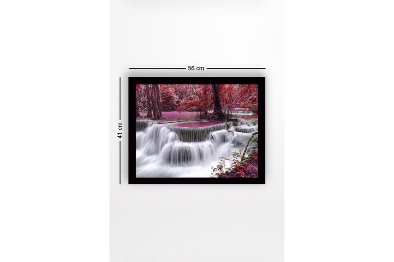 Innrammet lerretsbilde i tre - 41x56 cm - Foss omgitt av fargerike trær og vegetasjon - Rød / Lilla / Hvit - Innredning - Bilder & kunst