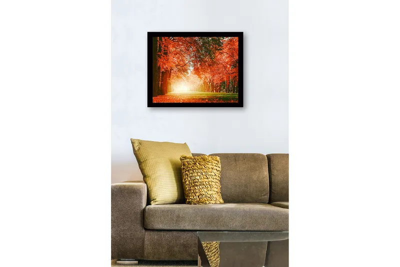 Innrammet lerretsbilde i tre - 41x56 cm - Frodig skog med livlige høstfarger - Oransje / Grønn - Innredning - Bilder & kunst