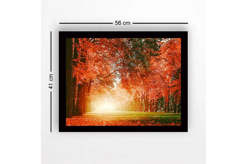 Innrammet lerretsbilde i tre - 41x56 cm - Frodig skog med livlige høstfarger - Oransje / Grønn - Innredning - Bilder & kunst