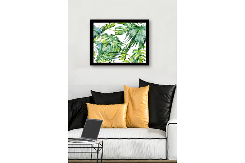 Innrammet lerretsbilde i tre - 41x56 cm - Frodig tropisk løvverk - Mørkegrønn / Lysegrønn / Gulgrønn - Innredning - Bilder & kunst