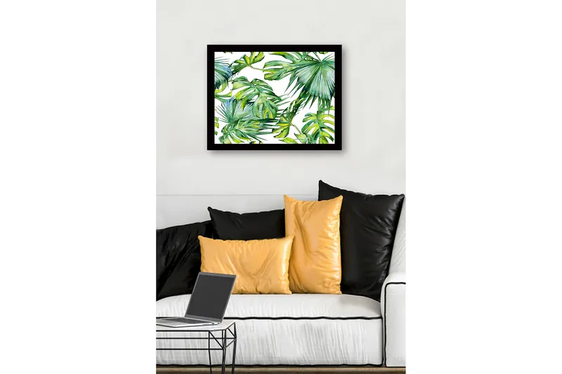 Innrammet lerretsbilde i tre - 41x56 cm - Frodig tropisk løvverk - Mørkegrønn / Lysegrønn / Gulgrønn - Innredning - Bilder & kunst