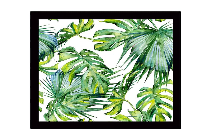 Innrammet lerretsbilde i tre - 41x56 cm - Frodig tropisk løvverk - Mørkegrønn / Lysegrønn / Gulgrønn - Innredning - Bilder & kunst