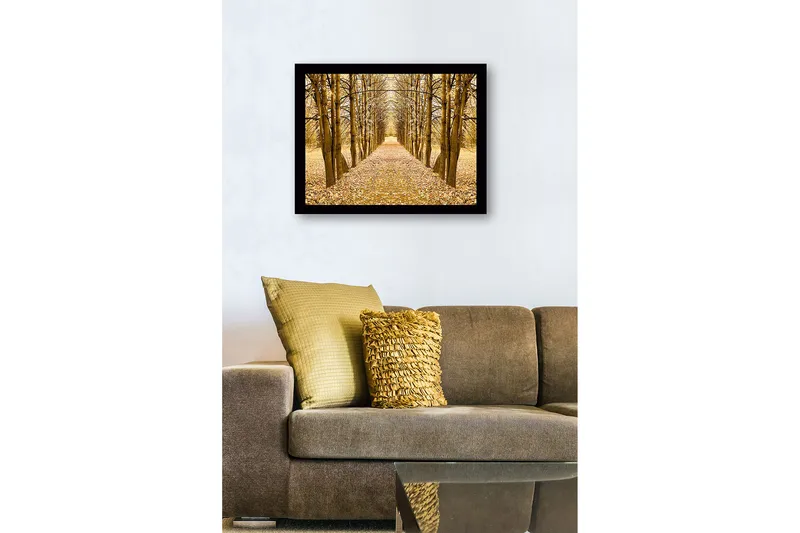 Innrammet lerretsbilde i tre - 41x56 cm - Gyllen allé med trær i høstfarger - Gull / Brun / Beige - Innredning - Bilder & kunst