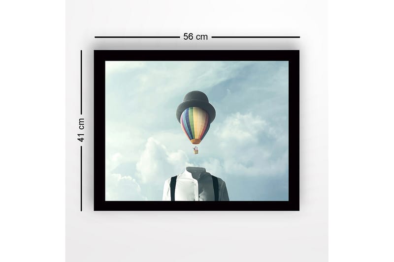 Innrammet lerretsbilde i tre - 41x56 cm - Hodeløs mann i hvit skjorte med en fargerik varmluftsballong over seg - Blå / Grønn / Rød - Innredning - Bilder & kunst