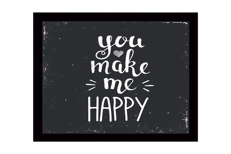 Innrammet lerretsbilde i tre - 41x56 cm - Inspirerende tekst med budskapet you make me happy - Hvit / Svart - Innredning - Bilder & kunst