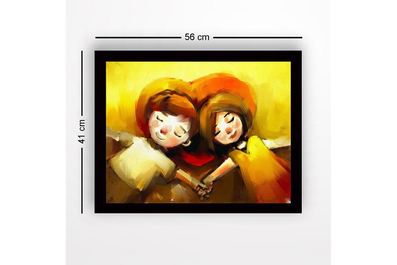 Innrammet lerretsbilde i tre - 41x56 cm - Kjærlig par som holder hverandres hender under et hjerteformet motiv - Gul / Oransje / Brun - Innredning - Bilder & kunst