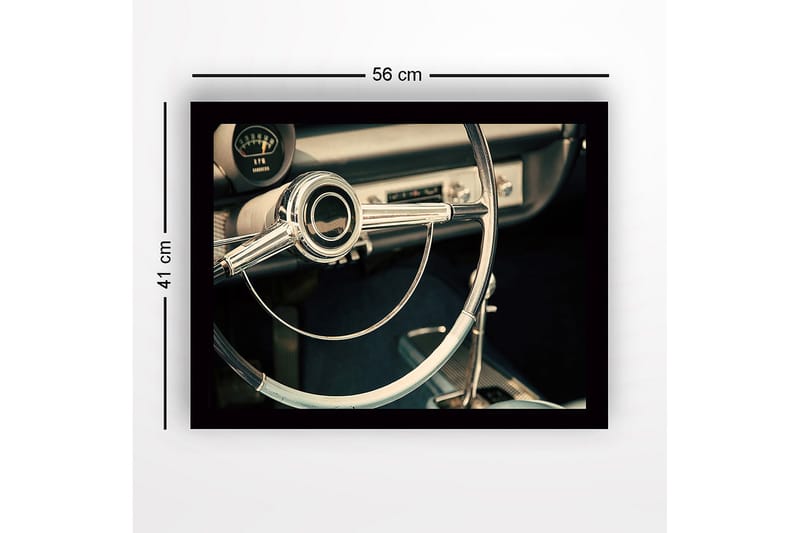 Innrammet lerretsbilde i tre - 41x56 cm - Klassisk bilinteriør med kromratt - Krom / Lyseblå / Svart - Innredning - Bilder & kunst