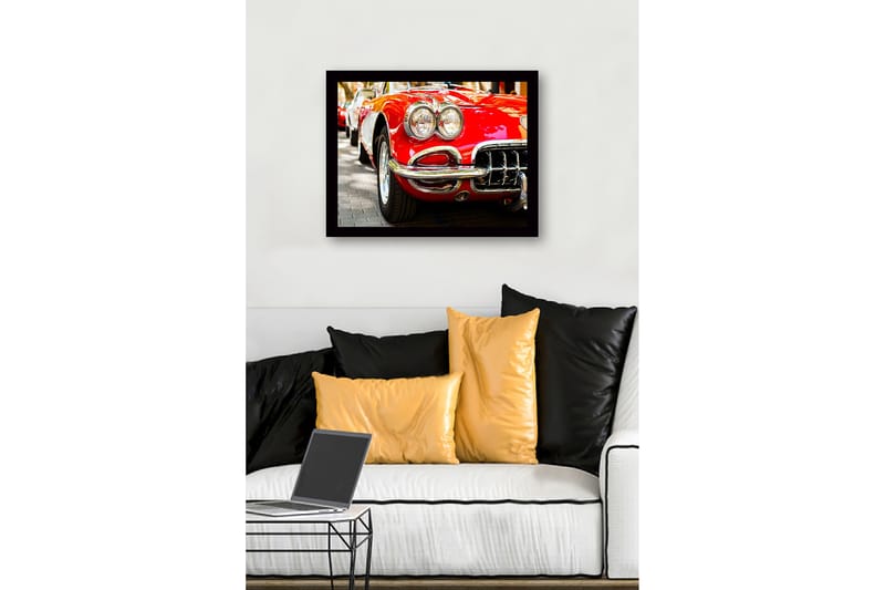 Innrammet lerretsbilde i tre - 41x56 cm - Klassisk rød sportsbil med skinnende kromdetaljer - Rød / Krom / Svart - Innredning - Bilder & kunst