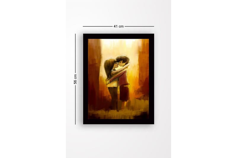 Innrammet lerretsbilde i tre - 41x56 cm - Krammende par i en romantisk omfavnelse - Gull / Brun / Beige - Innredning - Bilder & kunst