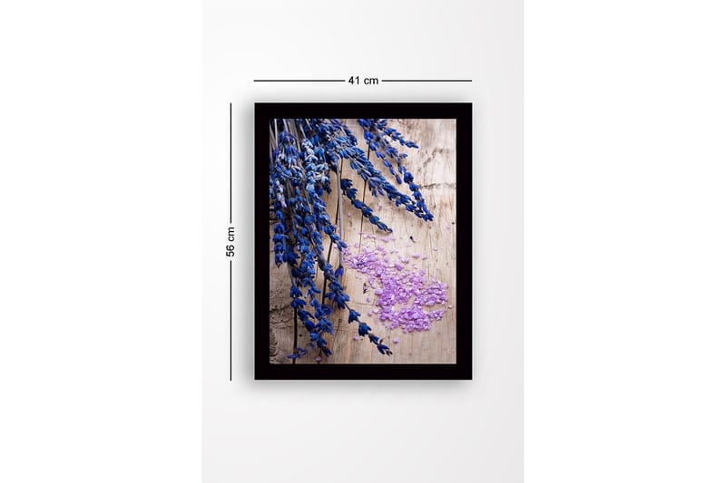 Innrammet lerretsbilde i tre - 41x56 cm - Lavendelblomster med rosa saltkrystaller - Blå / Lilla - Innredning - Bilder & kunst