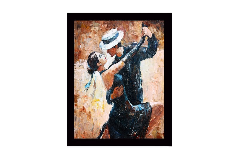 Innrammet lerretsbilde i tre - 41x56 cm - Lidenskapelig tango mellom to dansere - Svart / Hudtone / Beige - Innredning - Bilder & kunst