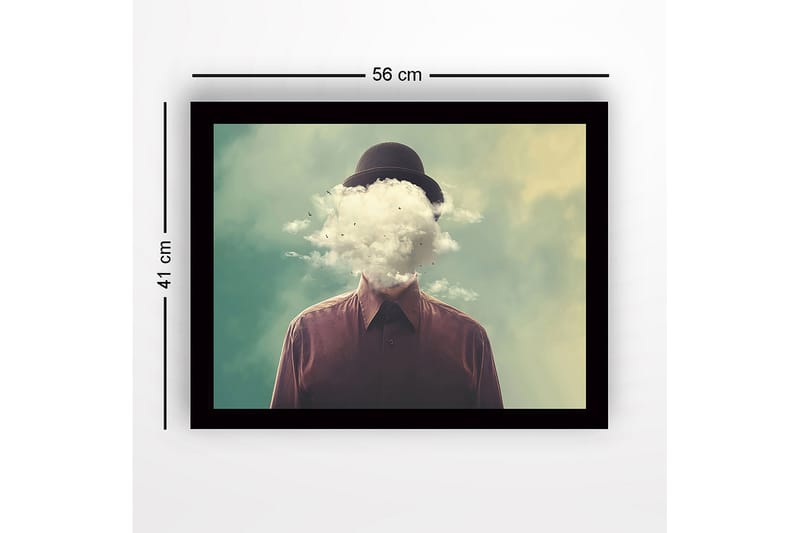 Innrammet lerretsbilde i tre - 41x56 cm - Mann med et overskyet hode som svever over en drømmeaktig bakgrunn - Grønn / Brun / Hvit - Innredning - Bilder & kunst