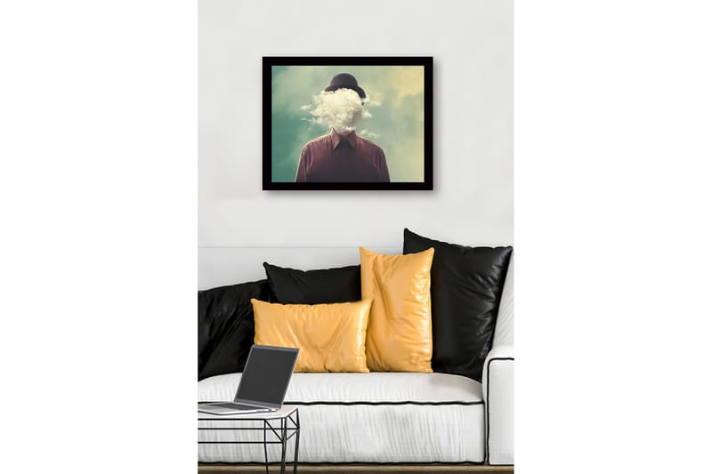Innrammet lerretsbilde i tre - 41x56 cm - Mann med et overskyet hode som svever over en drømmeaktig bakgrunn - Grønn / Brun / Hvit - Innredning - Bilder & kunst