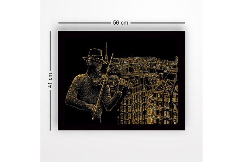 Innrammet lerretsbilde i tre - 41x56 cm - Musiker som spiller fiolin med en bysilhuett i bakgrunnen - Gull / Svart - Innredning - Bilder & kunst