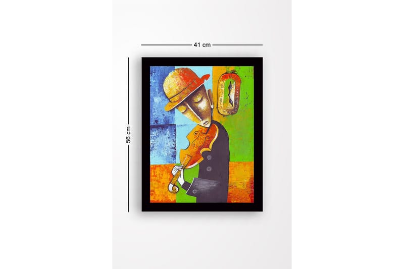 Innrammet lerretsbilde i tre - 41x56 cm - Musiker som spiller fiolin med en følelse av tidens gang - Blå / Grønn / Oransje - Innredning - Bilder & kunst