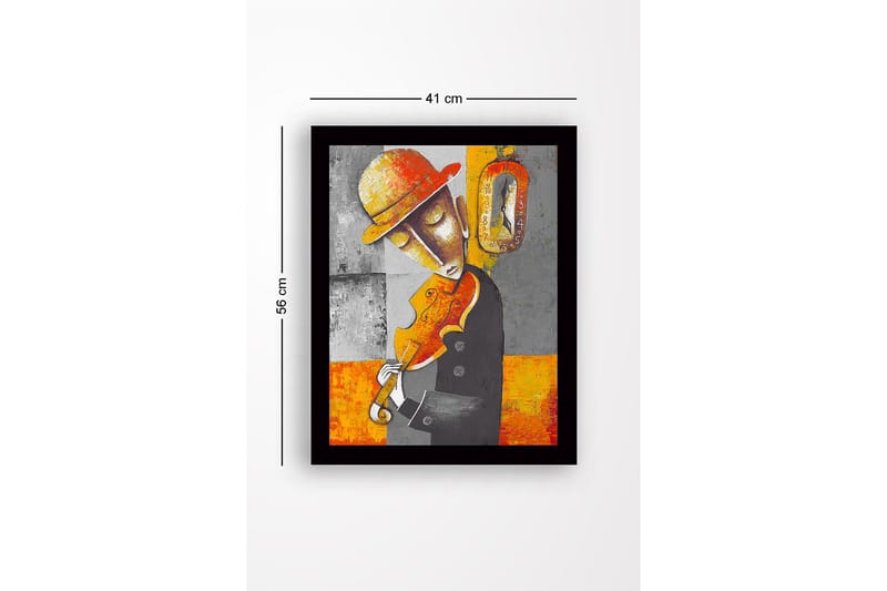 Innrammet lerretsbilde i tre - 41x56 cm - Musiker som spiller fiolin med en nostalgisk følelse - Grå / Oransje / Gul - Innredning - Bilder & kunst