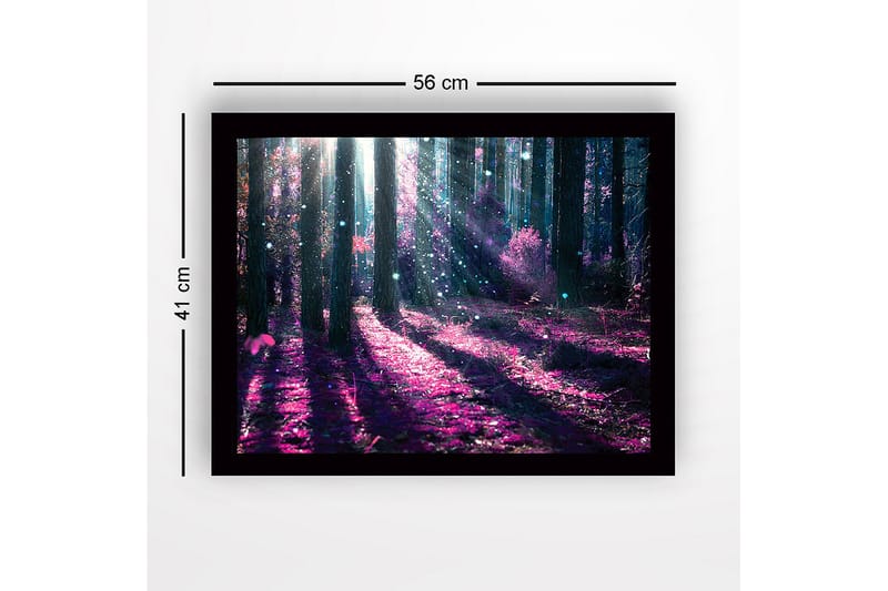 Innrammet lerretsbilde i tre - 41x56 cm - Mystisk skog med lilla og blå lysstråler - Lilla / Blå - Innredning - Bilder & kunst