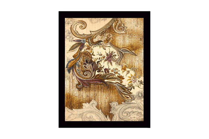 Innrammet lerretsbilde i tre - 41x56 cm - Ornamentalt mønster med blomster og bladverk - Gull / Brun / Lilla - Innredning - Bilder & kunst
