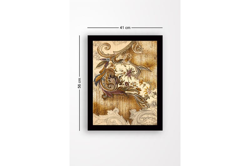 Innrammet lerretsbilde i tre - 41x56 cm - Ornamentalt mønster med blomster og bladverk - Gull / Brun / Lilla - Innredning - Bilder & kunst