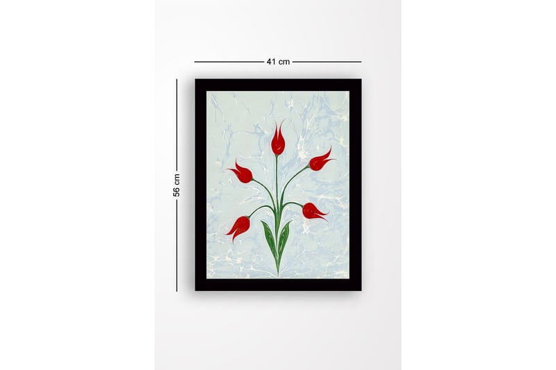 Innrammet lerretsbilde i tre - 41x56 cm - Røde tulipaner med grønne stilker på en lyseblå bakgrunn - Rød / Grønn / Lyseblå - Innredning - Bilder & kunst