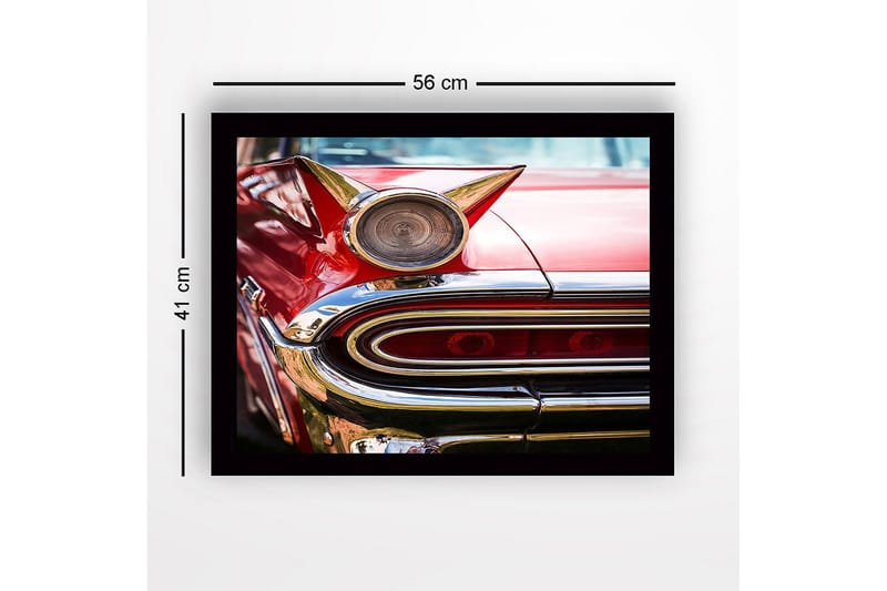 Innrammet lerretsbilde i tre - 41x56 cm - Retrobil med karakteristiske detaljer og skinnende krom - Rød / Krom / Gull - Innredning - Bilder & kunst