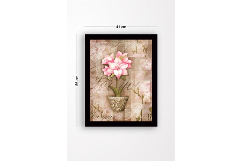 Innrammet lerretsbilde i tre - 41x56 cm - Rosa blomst i potte med myke bakgrunnsfarger - Rosa / Beige / Grønn - Innredning - Bilder & kunst