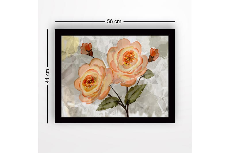 Innrammet lerretsbilde i tre - 41x56 cm - Rosa blomster med grønne blader - Lys rosa / Grønn / Beige - Innredning - Bilder & kunst