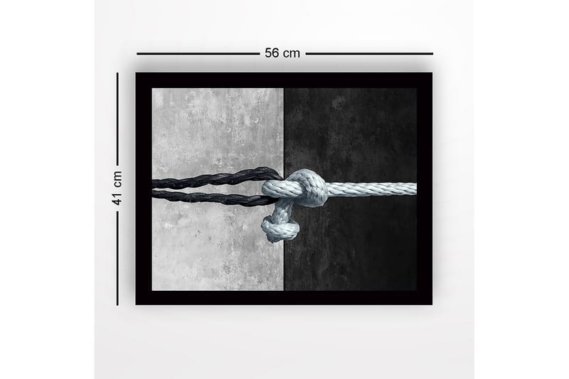 Innrammet lerretsbilde i tre - 41x56 cm - Sammenflettede tau i kontrasterende svart og hvitt - Svart / Hvit - Innredning - Bilder & kunst