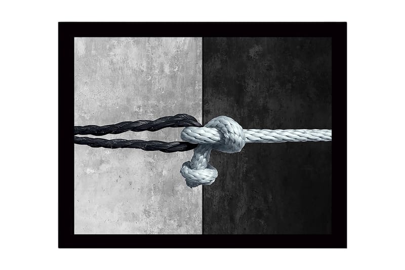 Innrammet lerretsbilde i tre - 41x56 cm - Sammenflettede tau i kontrasterende svart og hvitt - Svart / Hvit - Innredning - Bilder & kunst