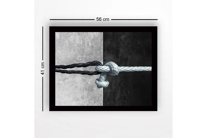 Innrammet lerretsbilde i tre - 41x56 cm - Sammenflettede tau i kontrasterende svart og hvitt - Svart / Hvit - Innredning - Bilder & kunst
