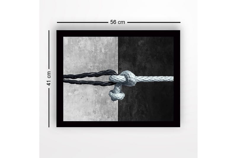 Innrammet lerretsbilde i tre - 41x56 cm - Sammenflettede tau i kontrasterende svart og hvitt - Svart / Hvit - Innredning - Bilder & kunst