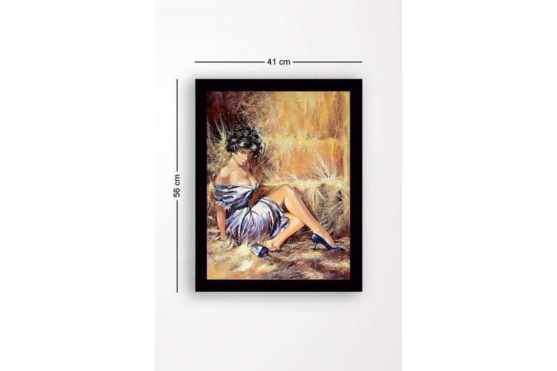 Innrammet lerretsbilde i tre - 41x56 cm - Sensuell kvinne i hvit kjole med blå sko - Hvit / Blå / Beige - Innredning - Bilder & kunst