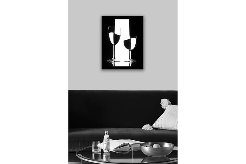 Innrammet lerretsbilde i tre - 41x56 cm - Silhuett av to vinglass med refleksjoner i en minimalistisk komposisjon - Svart / Hvit / Gjennomsiktig - Innredning - Bilder & kunst