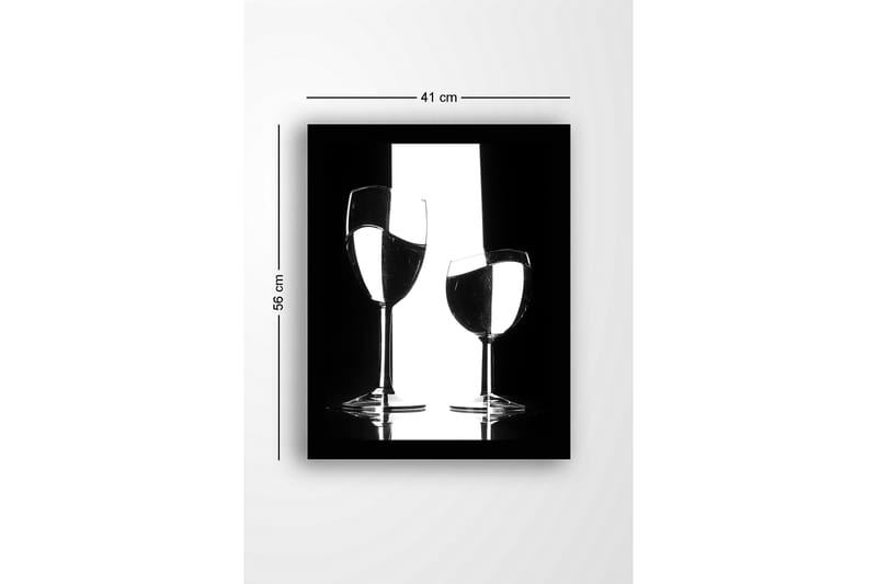 Innrammet lerretsbilde i tre - 41x56 cm - Silhuett av to vinglass med refleksjoner i en minimalistisk komposisjon - Svart / Hvit / Gjennomsiktig - Innredning - Bilder & kunst