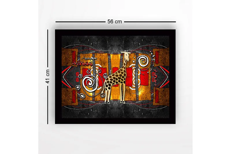 Innrammet lerretsbilde i tre - 41x56 cm - Sjiraff i en fargerik, abstrakt komposisjon - Gull / Rød / Svart - Innredning - Bilder & kunst